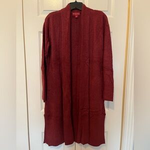 Barefoot Dreams CozyChic Lite Catalina Long Cardigan in Garnet. Size XS